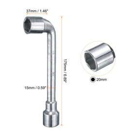 sourcing map L Shaped Angled Hex Socket Wrench 20mm 45# Steel Double Ended Metric 6 Point Tubular Socket Spanner for General Repairing, Pipeline, Bicycle Car Maintenance