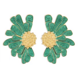TIANHONGYAN Bohemian Large Big Flower Dangle Drop Earrings Unique Charm Gold Tone Stud Earrings Vintage Chic Metal Floral Statement Earrings for Women Party Jewelry Gifts (green)
