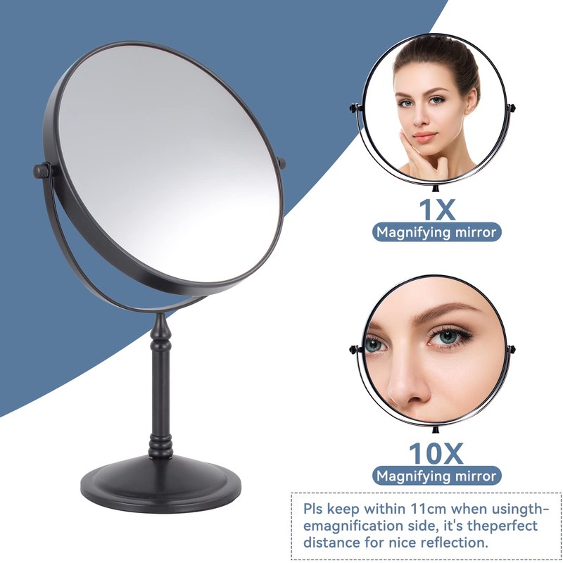DOWRY Makeup Mirror 10x Magnification Vanity Mirror Tabletop Two-Sided Swivel