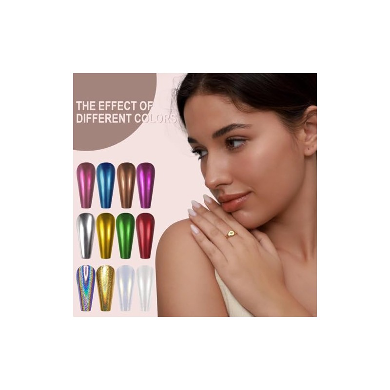 16 Polvo Cromado para Uñas, Nail Art Glitter con Efecto