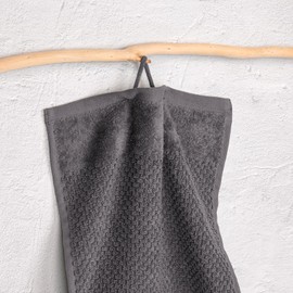 Pure Label 4-piece hand towel set with hanging loops, made of 100% cotton, absorbent, soft and Oeko-Tex certified, pack of 4 hand towels 50 x 100 cm, made of the finest cotton, anthracite, grey