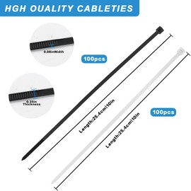 200 Pcs White Black Zip Ties 10 Inch Zip Cable Ties, Heavy Duty Zip Ties for Outdoor Use Indoor Use, Self Locking Nylon Cable Zip Ties, Heavy Duty Plastic Cable Wire Ties Wraps Heavy Duty