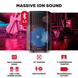 Ion Audio Trouper 300 - Battery Powered Portable Bluetooth Speaker with Rechargeable Battery, Multi-Channel Mixer and Lights (Renewed)