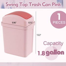 Buyitt 1.8 Gallon Pink Swing Top Garbage Can, Plastic Small Trash Can for Home and Office Use