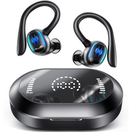 ORZ Audífonos inalámbricos, Bluetooth 5.3, Hi-Fi Estéreo Cascos, Pantalla LED, Llamadas Nítidas con Micrófono, cancelación de Ruido, 50H Tiempo de Juego, IP7 Impermeable, Deportivos (Negro)