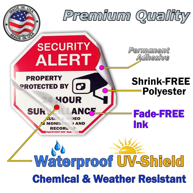 Psyfer® (Fade-Free) 6 Pack - 2⅝" Security Stickers [Made in