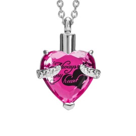 Crystal Cremation Jewelry Urn Necklace for Ashes Always in My Heart Memorial Urn Heart Pendant Keepsake Stainless Steel Jewelry（Red）