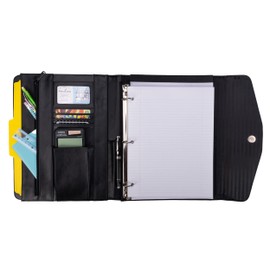Case-it VP Pro Padfolio Portfolio Binder, Removable 1 Inch O-Ring Binder, Includes Letter Size Writing Pad, Tri Fold Snap Closure, Multiple Pockets, Black (LL-PRO-35)