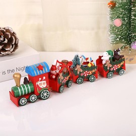 Christmas Ornament Figurine Wooden Car Toy Train Interior Decoration Display Children Gift Miscellaneous Gift Santa Claus