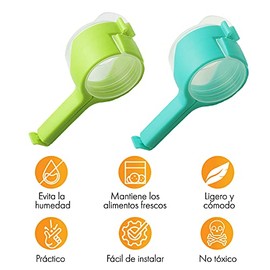 Scabia Set de 2 Clips para bolsas de comida. Ideal para almacenamiento y organización de despensa. Food Bag Clips. (Azul/Verde)