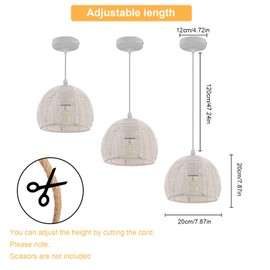 Riserva Rattan Pendant Light, Boho Pendant Lamp, Retro, E27 White Metal Pendant Light for Bedroom, Living Room, Dining Room, Hallway, Kitchen, 20 cm