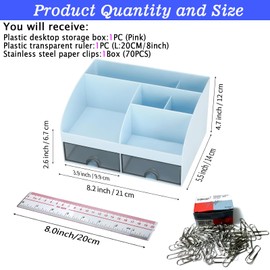 SYJINHUASY Multifunktionaler Schreibtisch Organizer, Kompakter Büroorganizer mit 5 Fächern & 2 Schubladen,Plastik Tisch Organizer für Büro Zuhause Schule (Blue-B)
