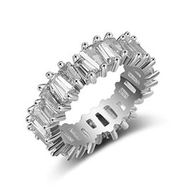 Eternity Emerald Cut Diamond Ring Silver Color AAAAA CZ Engagement Wedding Band Rings Statement Party Jewelry for Women Men - Silver Size6