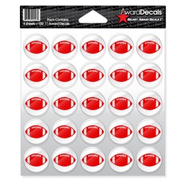 Award Decals Football (Red on Clear) Sticker Set (100 Decals 1") The Original Award Decals Premium 20mil Thick Helmet Decals Made in The USA Since 1976