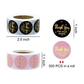 Andiker Thank You Stickers 1000pcs, Glossy Metallic Printing Round Stickers, Thank You for Your Order Stickers Perfect for Boutique Bags, Bakeries, Handmade Goods & Small Business (1 inch)