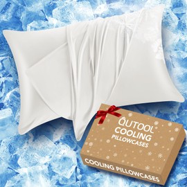 QUTOOL Cooling Pillow Cases for Hot Sleepers&Night Sweats, Ice Cool Pillowcases Queen Size Set of 2 for Hair Skin, Soft and Silky Luxury Cover with Envelope Closure, White, 20"x30"