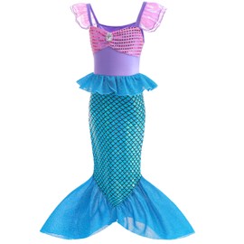 Avady - Disfraz de princesa para niñas con peluca, bolso, accesorios, Azul, 3 Años/4 Años