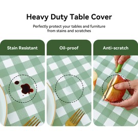 Romanstile gingham Tablecloth round PVC 140cm wipe clean white and Green,plastic table cloths waterproof,Oil cloth Tablecloths,Birthday Party Outdoor Wedding Garden Spring Sommer Christmas