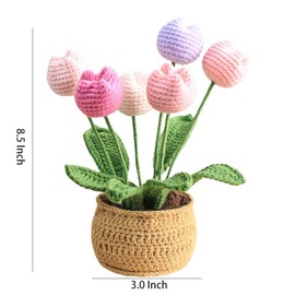 WAIT FLY Handmade Crochet Flowers with Vase, Lovely Knitting Flower Potted Plant for Home Office Desk Shelf Decoration-Tulip-A-1 PCS
