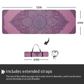 WUWAN Printed Yoga Mat 72"x24"Thick 6mm Non Slip Fitness Exercise Mat with Carrying Strap for Women Men Yoga Pilates Exercise Fitness Floor Workouts (Pink Vines & Purple Flowers)