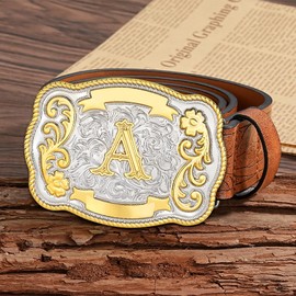 HUABOLA CALYN Vintage Belt Buckle Men Western Cowboy Rodeo Initial Letter ABCDMRJ to Z Golden Belt Buckles for Women A