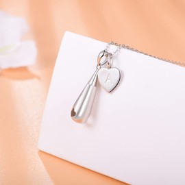ACJNA 925 Sterling Silver Teardrop with Heart Engraved Charm Cremation Urn Pendant Ahes Necklace Memorial