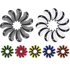 BIG TEETH Golf 11Pcs Iron Head Covers Neoprene Golf Club Protector with Number 3.4.5.6.7.8.9.P.A.S.L Multi Colors (Black and Grey)