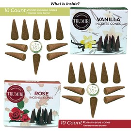 Incense Cones - Combo Pack of 20 Cone Incense - 10 Vanilla + 10 Rose - Insence Cones - Incense Cones Scented - Cone Incense Scents - Insense Cones - Incent Cone