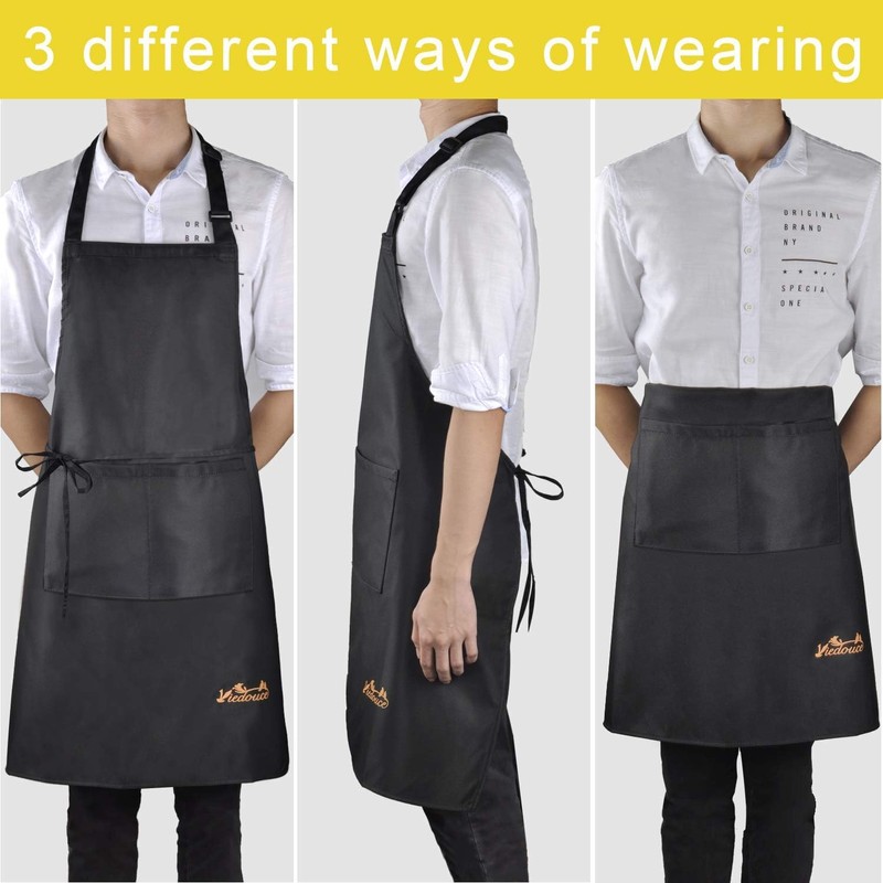 Viedouce 2-Pack of Waterproof Cooking Aprons with Pockets, Adjustable Kitchen