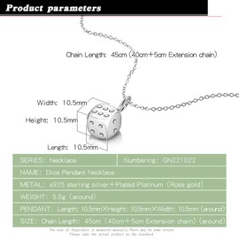 H&Beautimer Fashion Creative Dice Pendant Necklace 925 Sterling Silver - 04 Inch - Includes 17-26 inch O Chain for Women Gift Jewelry (O chain 22 inch)