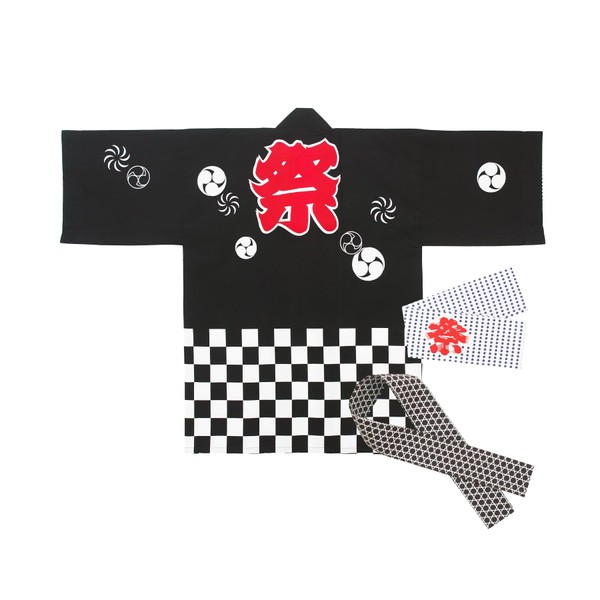 Festival Happi 3-Piece Set, For Adults, 100% Cotton, Waist Strap,