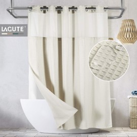 Lagute SnapHook TrueColor Hook Free Shower Curtain | Removable Liner | See Through Top | Machine Washable | Cream