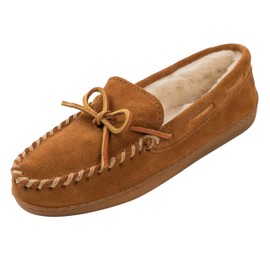Minnetonka Women's Hardsole Pile Lined Slipper,Brown,9 M US