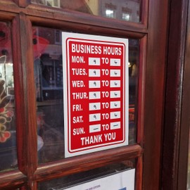 Business Hours Sign Red High Contrast Opening Closing Times Shop Door Notice