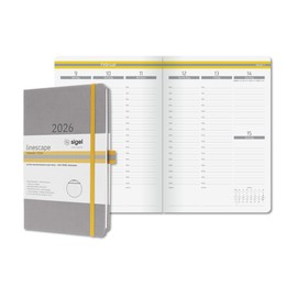 Sigel L2604 Weekly Planner 2026 A5, Hard Cover, Light Grey/Yellow, German Calendar, 176 Pages, FSC Certified, Calendar Book Diary Linescape