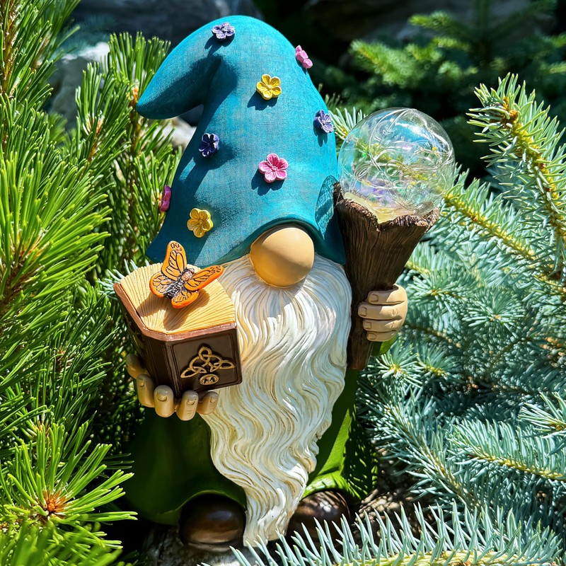 Garden Gnome - Solar Magician Gnome Figurine - 9.45 Inch
