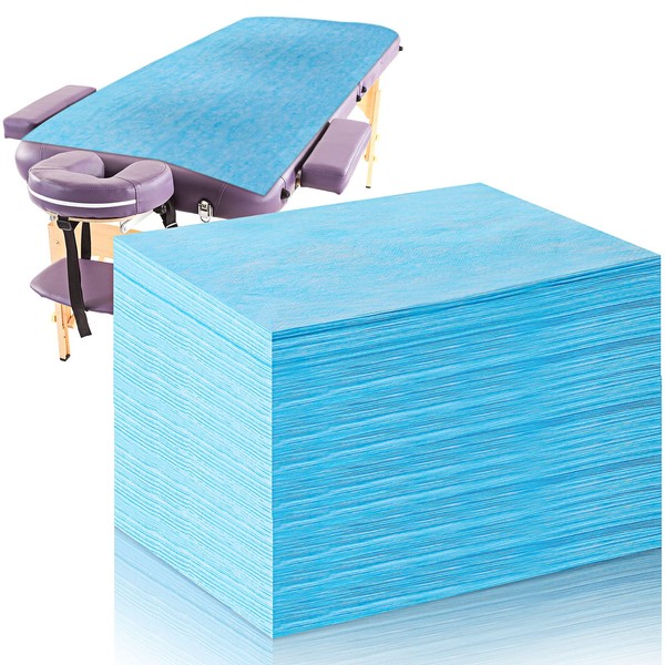 50 Pieces 31 x 70 Inches Disposable Bed Sheets Waterproof Bed Cover Massage Table Sheet Non-woven Fabric for Spa, Beauty Salon, Hotels (Blue)