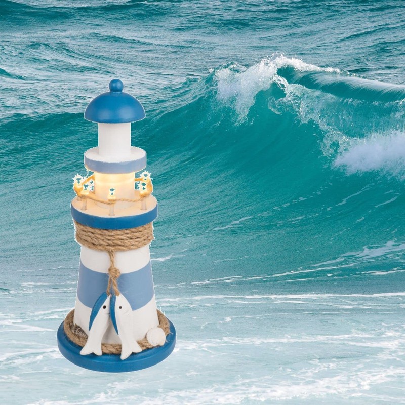 Out of the blue Wooden Lighthouse Decorative Item with LED