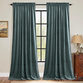 StangH Blue Curtains 96 Inches Long, Dark Slate Velvet Bedroom Darkening Drapes Modern Vertical Thermal Insulated Floor to Ceiling Panels for Nursery Home Office, W52 x L96, 2 Panels