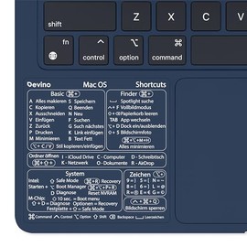 Devino® Shortcuts Sticker Mac OS for 13-16 Inch MacBook Pro Air M1 M2 / Intel Transparent (Ventura/Monterey/Big Sur/Catalina/Mojave) Sticker German (1, Transparent White)