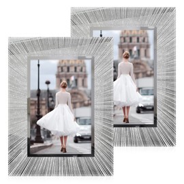 Flocey 4x6 Picture Frame Set of 2 - Crystal Glass Picture Frame, 4 by 6 Glitter Silver Wedding Photo Frames for Tabletop and Wall Display Vertically of Horizontally