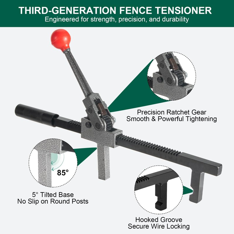 Chain Link Fence Stretcher Tool, Fence Tightener & Tensioner, Ratcheting