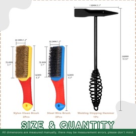 Keadic 5pcs 10" Welding Hammer Slag Removal Tool and Wire Brush, 300g Forged Steel Welding Chipping Hammer with Coil Spring Handle and 4pcs Scratch Wire Brushes for Rust Slag Removing