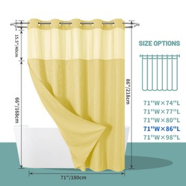 eachope eachope Yellow No Hook Waffle Weave Shower Curtain with snap-in Liner Replacement, 230GSM Waterproof Fabric Hotel Shower Curtain Set for Bathroom, Through Mesh Top Window,71Wx86H