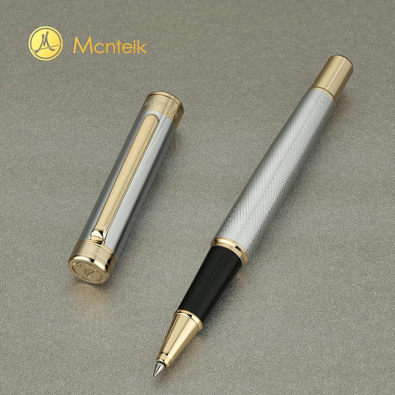 MCNTEIK Silver Chrome Rollerball Pen, Stunning Luxury Pen with Mesh