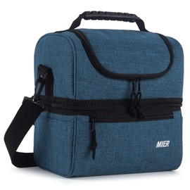 MIER Adult Lunch Box Insulated Lunch Bag Large Cooler Tote Bag for Men, Women, Double Deck Cooler (Teal Blue, Large)