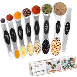 DILISS Magnetic Measuring Spoons Set, Dual Sided, Stainless Steel, Fits in Spice Jars, Set of 8 for Measuring Dry and Liquid Ingredients (Black)