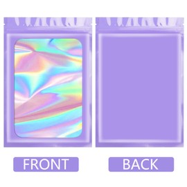 Funfery 100 pcs Purple Smell Proof Mylar Holographic Bags Packaging Bags,Clear Seal Resealable Odor Proof Bags Foil Pouch Zipper Bags for Food Storage,Lipgloss,Jewelry,Eyelash Packaging(3x4.7In)