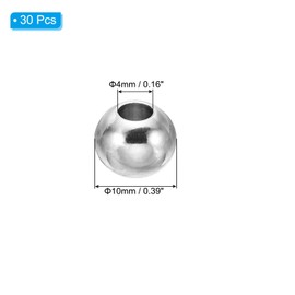 PATIKIL Smooth Round Spacer Beads, 30 Pcs 10mm OD 4mm ID 304 Stainless Steel Loose Balls Spacers Metallic Seamless Ball Beads for DIY Bracelet Necklace Earring Jewelry Making, Silver