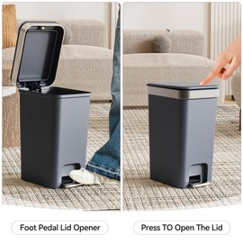onlcuk Small Bathroom Trash Can with Lid Soft Close, 10 Liter/2.6 Gallon Slim Garbage Can-Metal Step and Press top Lid, Mini Modern Waste Basket for Toilet, Office, Bedroom,Dorm,Dark Gray